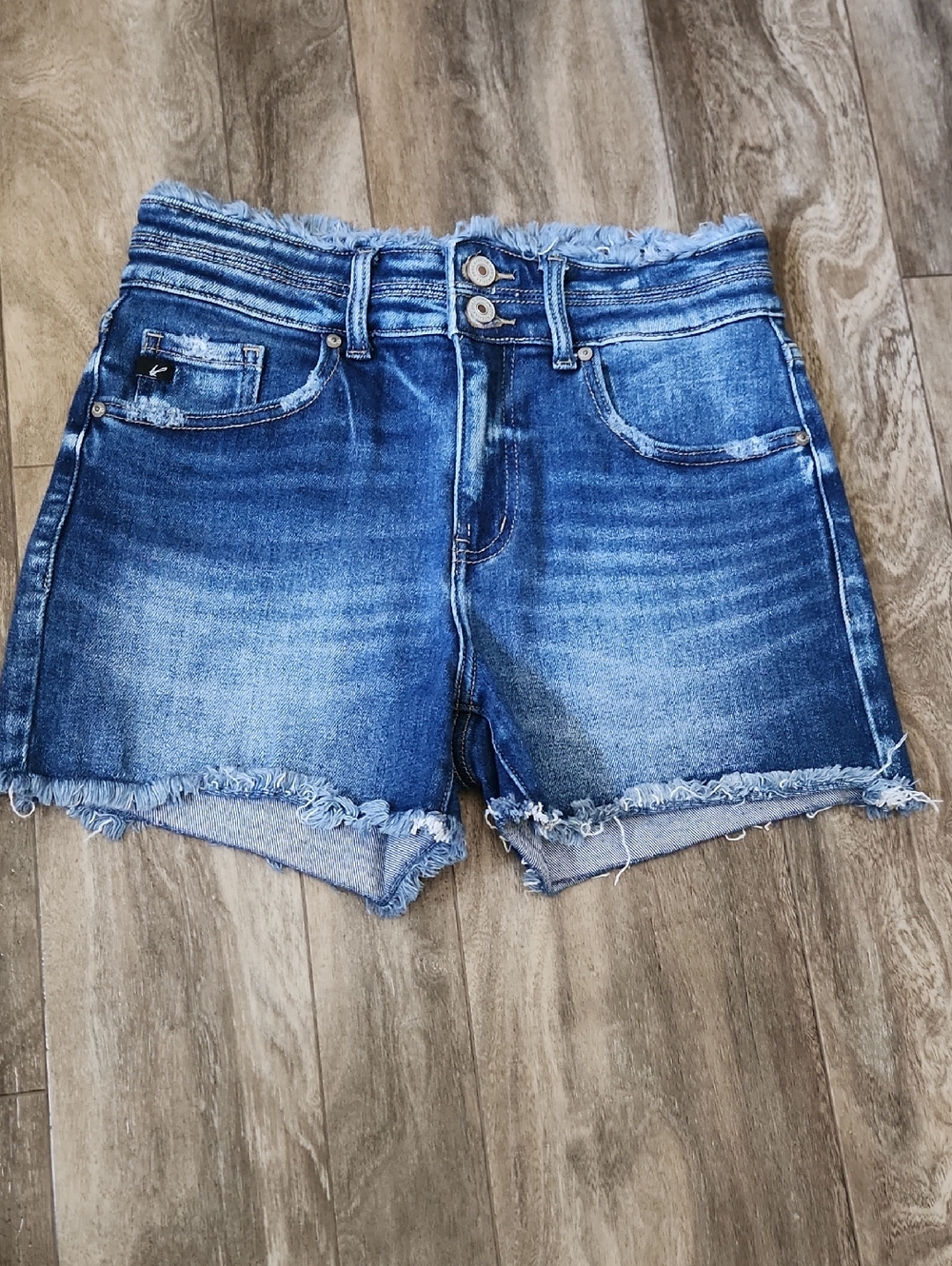 KanCan Distressed Mid-Blue Denim Cutoff Shorts